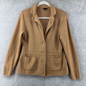 Talbots Sweater Womens M Beige Jacket Button Front Patch Pocket Collared Stretch